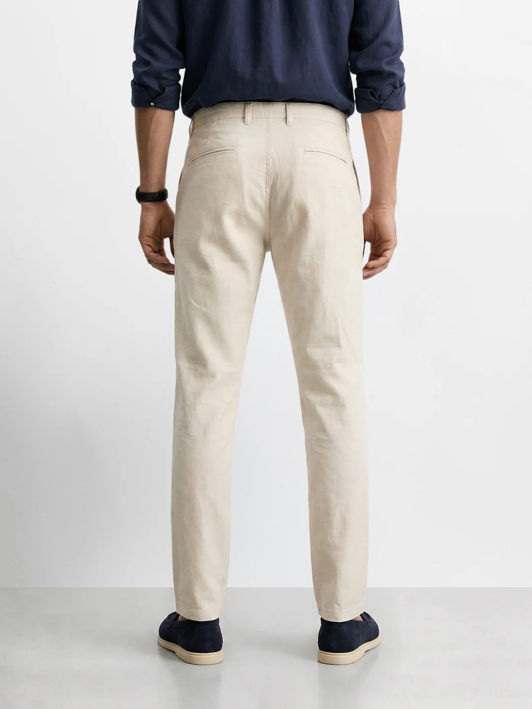 Men's Cream Slim Fit Solid Casual Chinos - Image 5