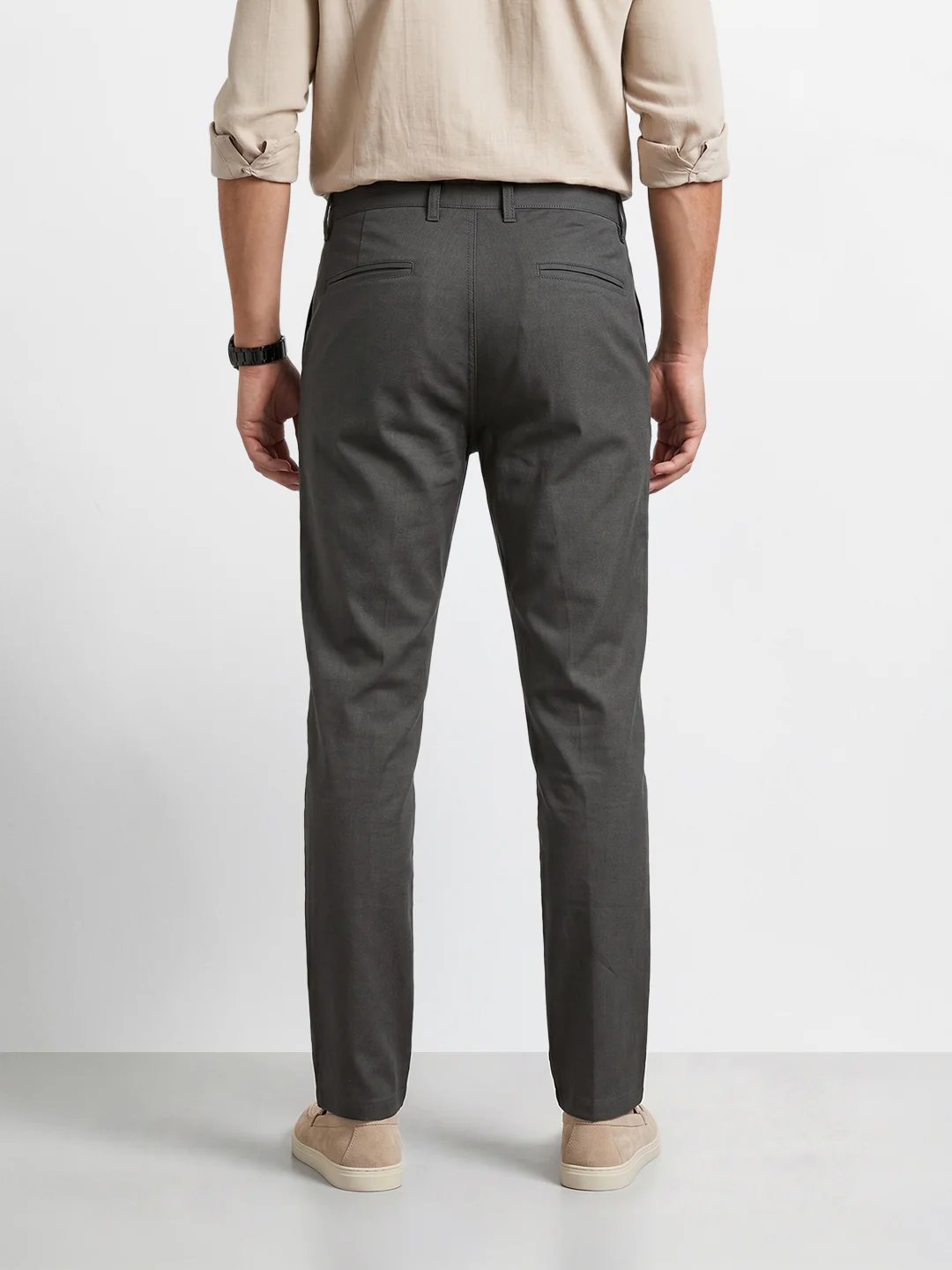 Men's Olive Slim Fit Solid Casual Chinos - Image 5