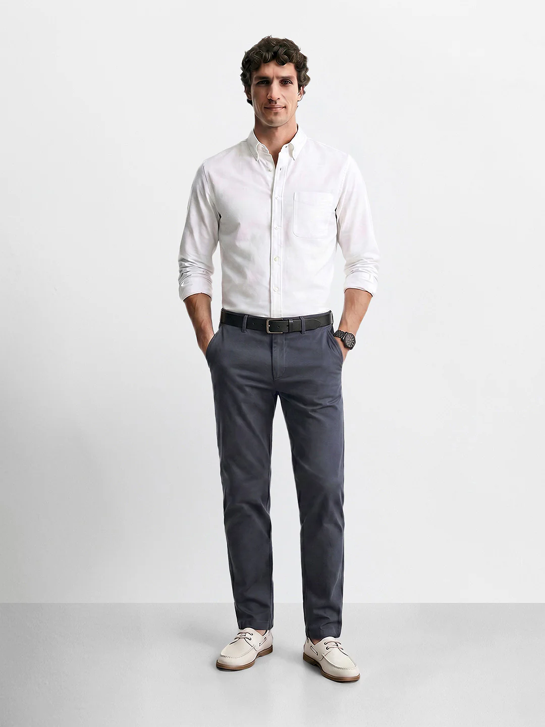 Men's Grey Slim Fit Solid Casual Chinos - Image 6