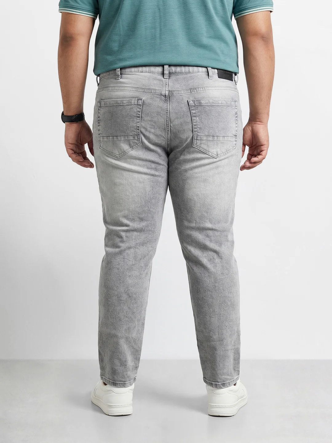 Men's Grey Slim Fit Solid Casual Jeans - Image 3