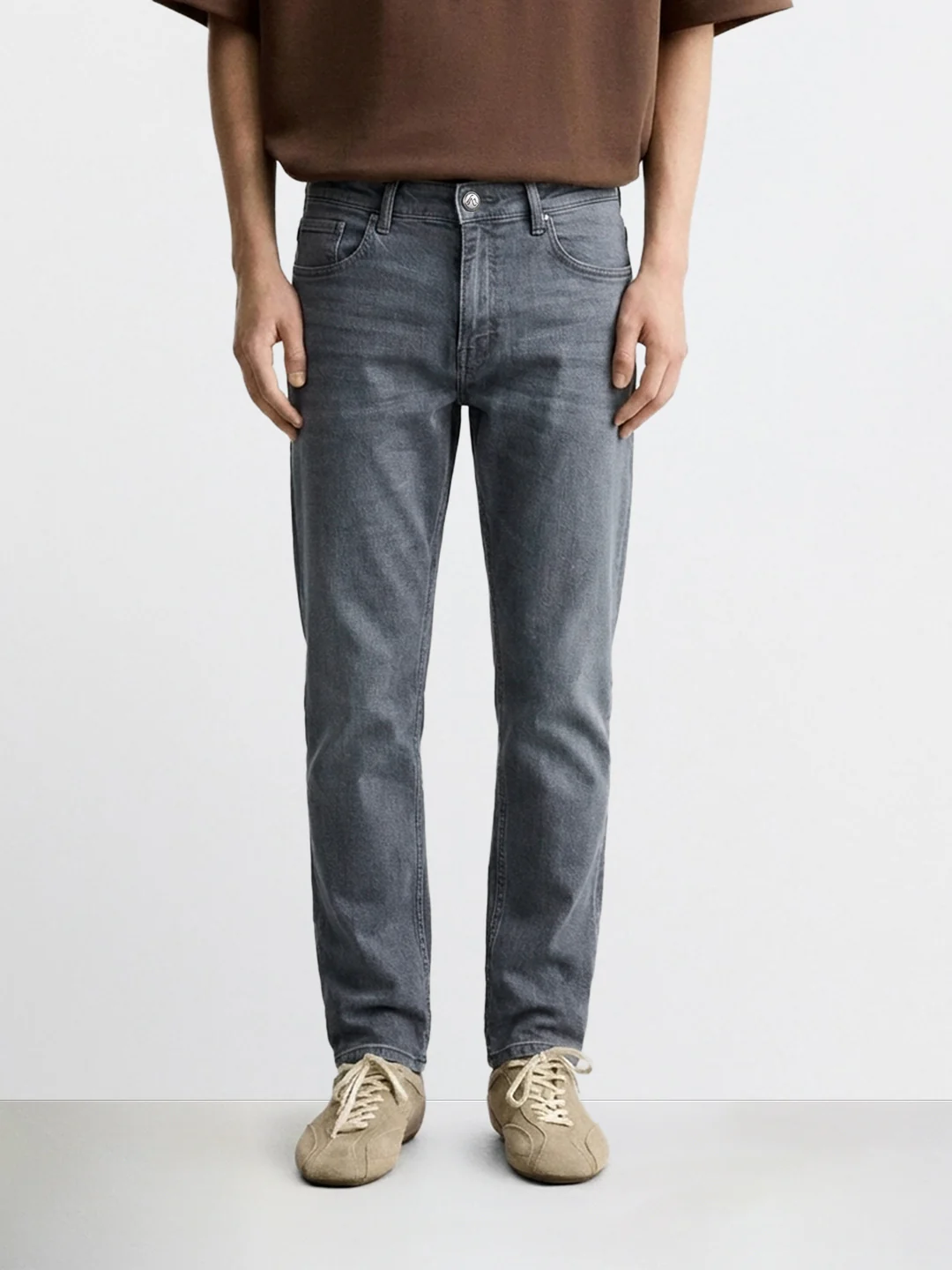 Men's Grey Slim Fit Solid Casual Jeans