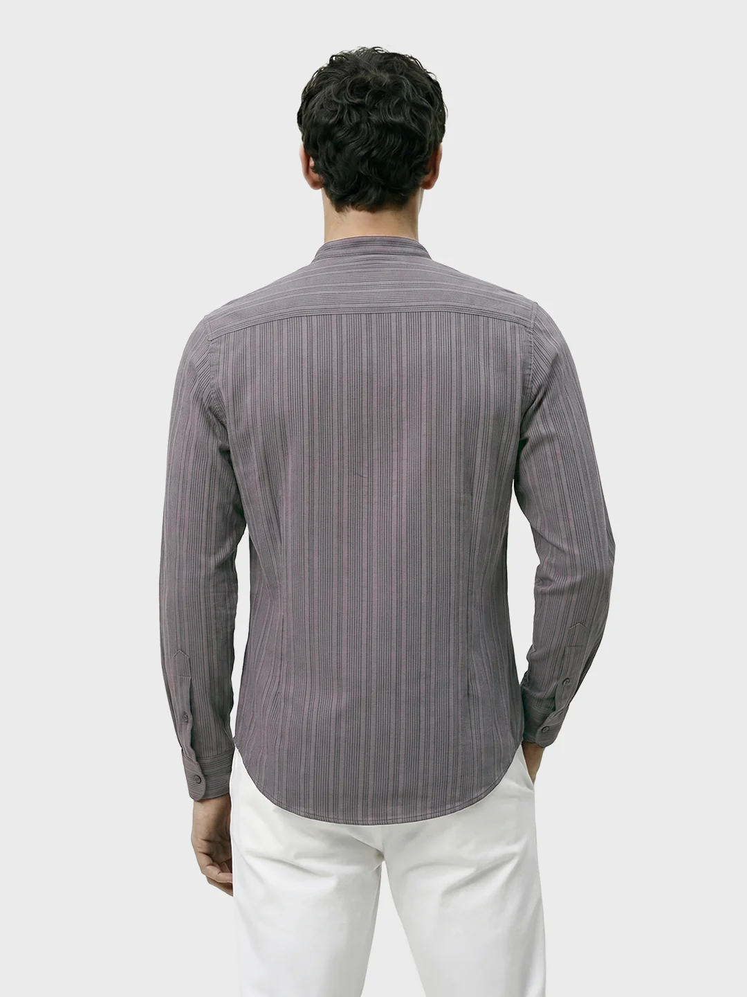 Men's Grey Slim Fit Solid Casual Shirt - Image 5