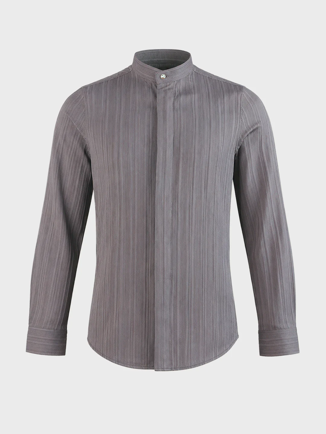 Men's Grey Slim Fit Solid Casual Shirt - Image 6