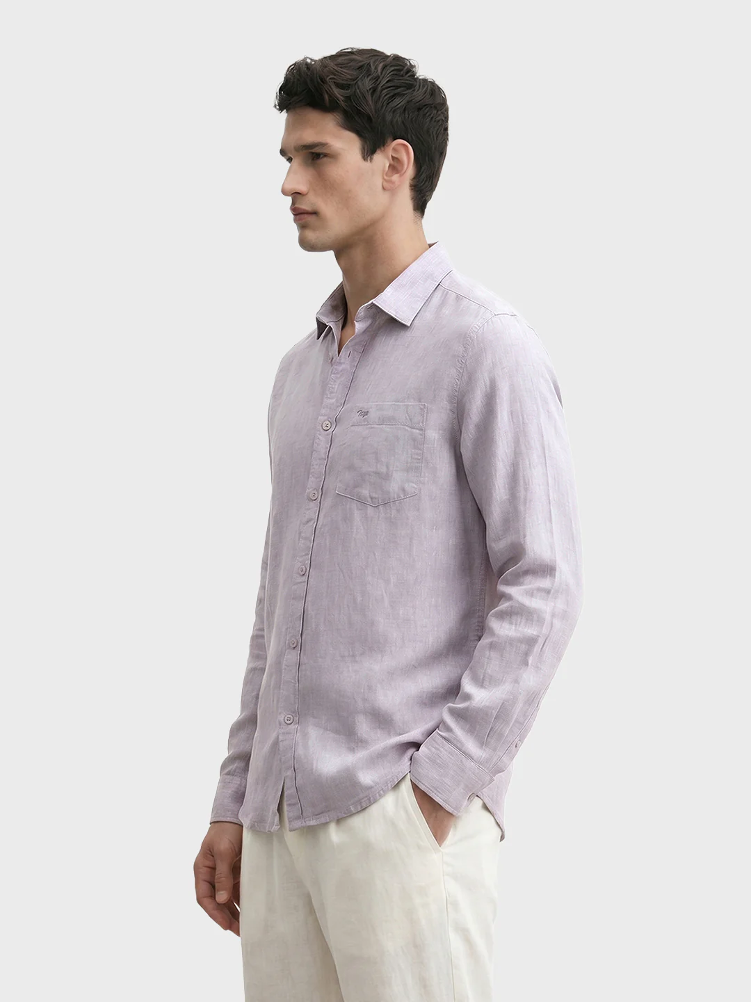 Men's Grey Slim Fit Solid Casual Shirt - Image 4