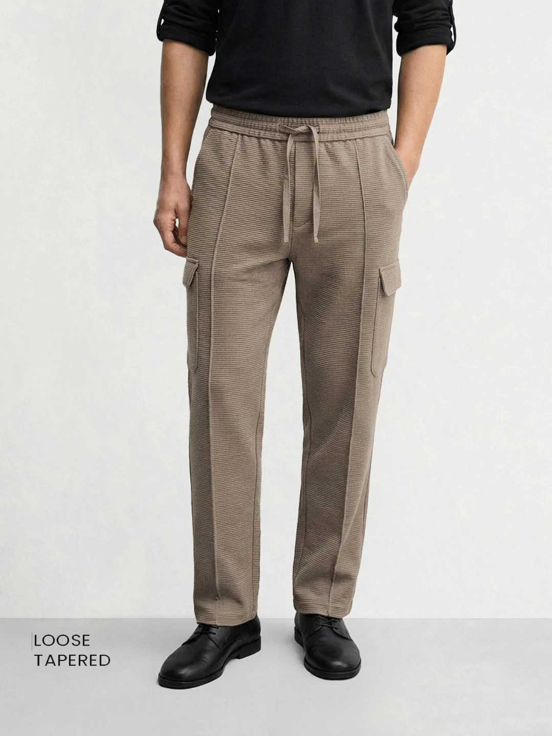 Men's Khaki Loose Fit Textured Casual Joggers