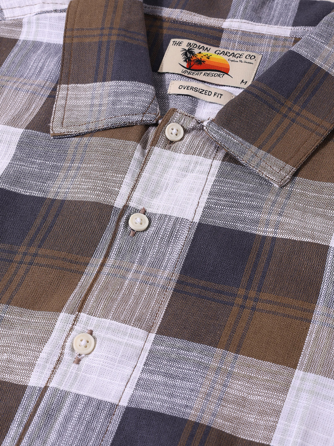 Men's Khaki Oversized Fit Embroidered Resort Wear Shirt - Image 3