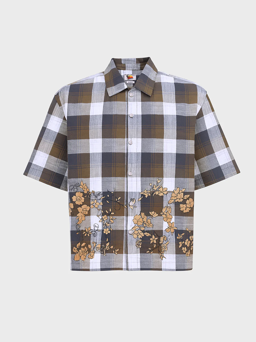 Men's Khaki Oversized Fit Embroidered Resort Wear Shirt - Image 4