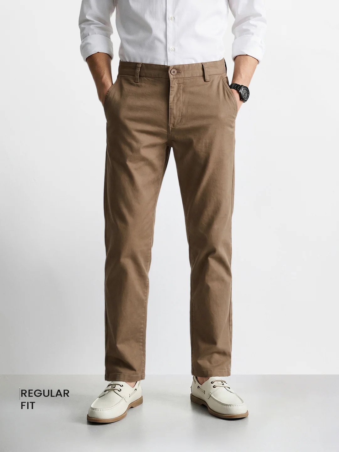 Men's Khaki Regular Fit Solid Casual Chinos - Image 2