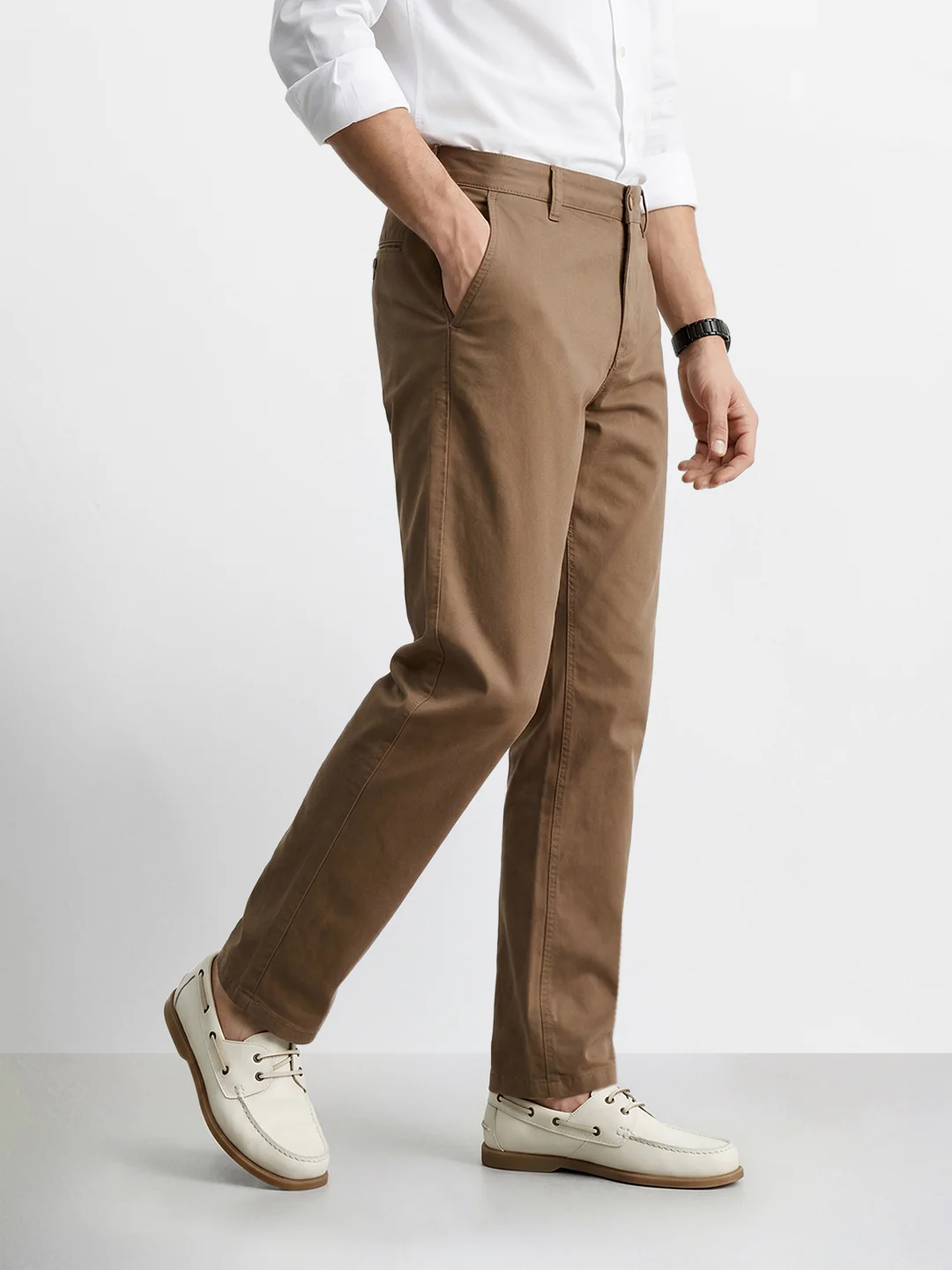 Men's Khaki Regular Fit Solid Casual Chinos - Image 4