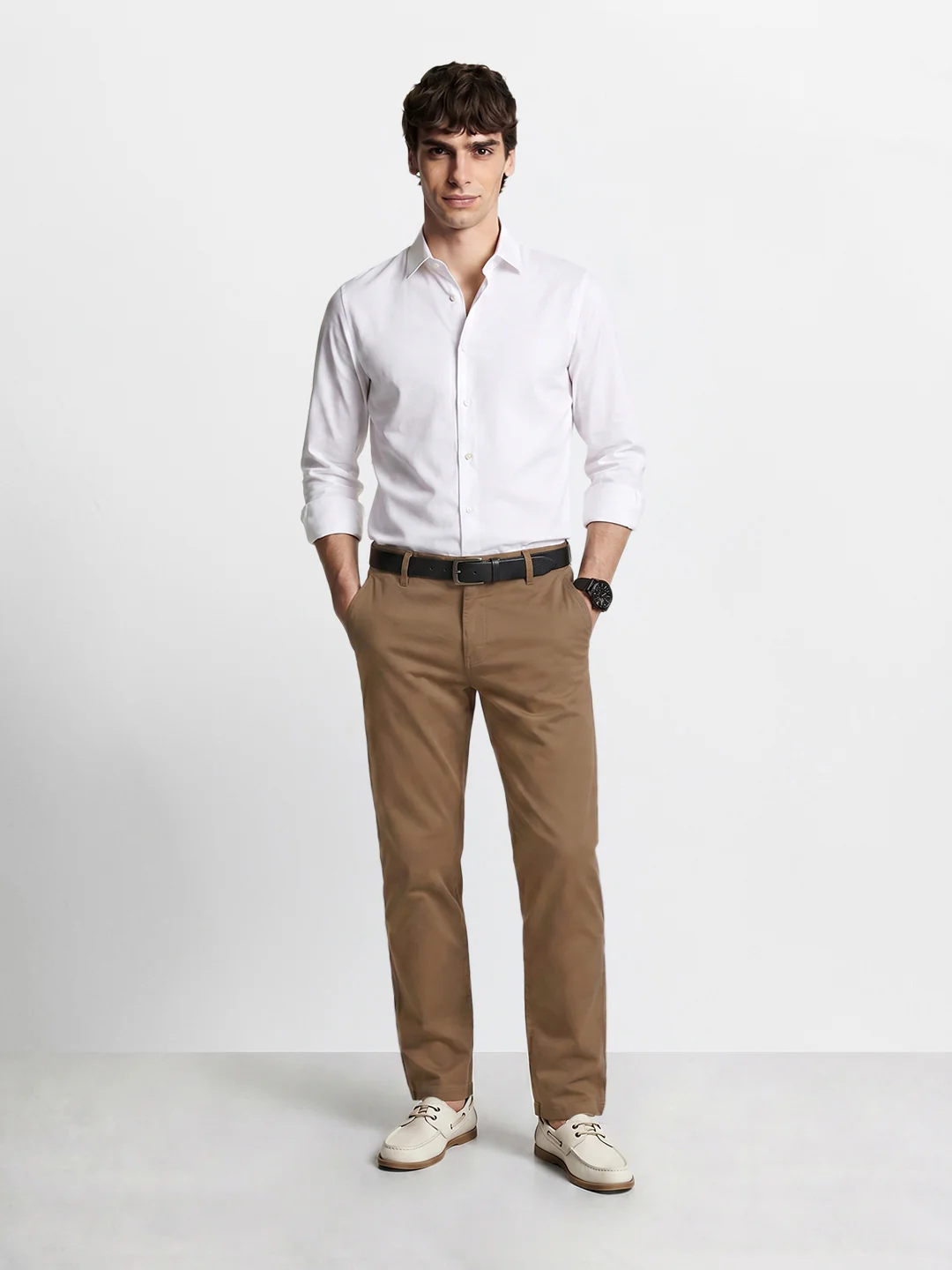 Men's Khaki Regular Fit Solid Casual Chinos - Image 6
