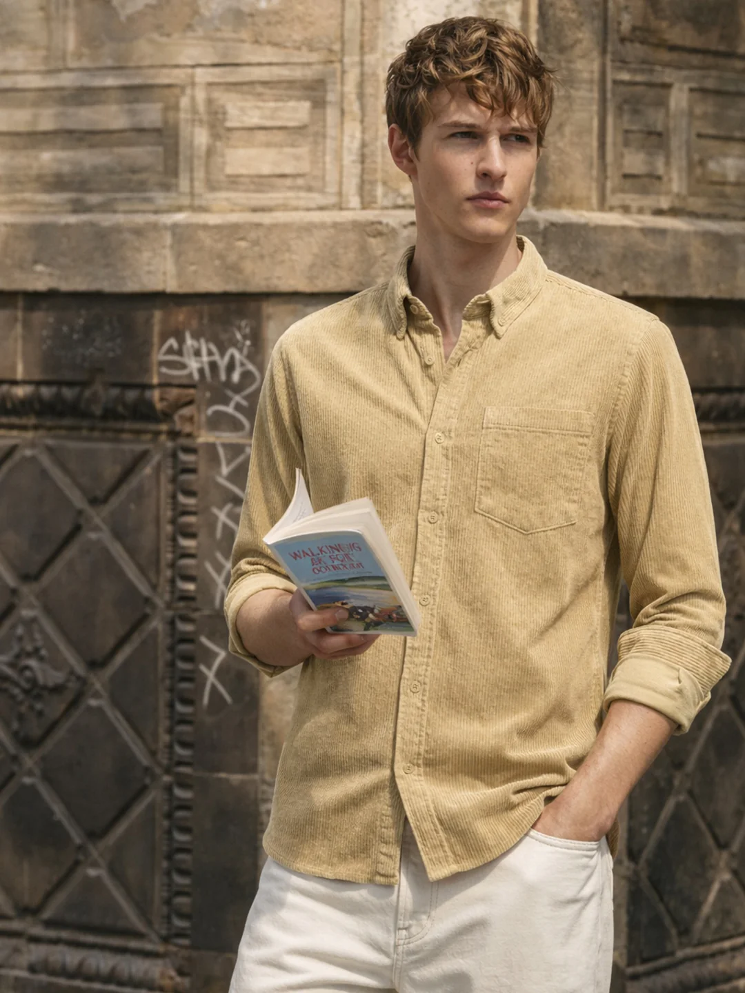 Men's Khaki Regular Fit Solid Casual Shirt
