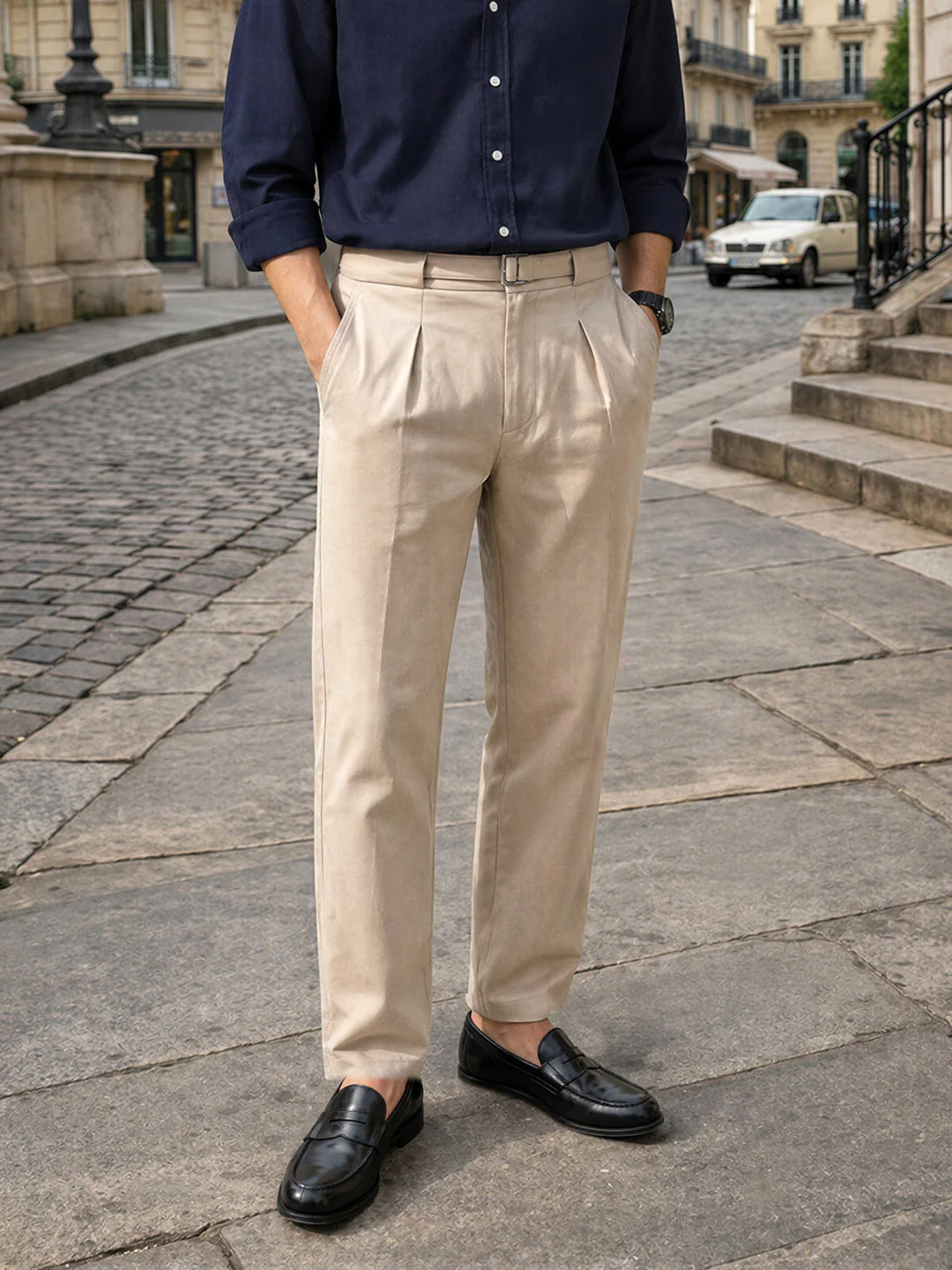 Men's Khaki Regular Fit Solid Casual Trousers