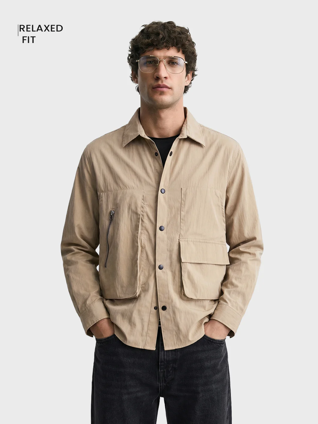 Men's Khaki Relaxed Fit Solid Casual Shirts