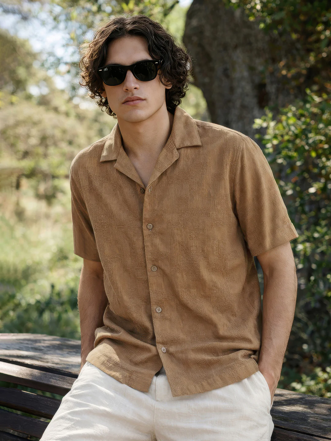 Men's Khaki Relaxed Fit Solid Casual Shirt