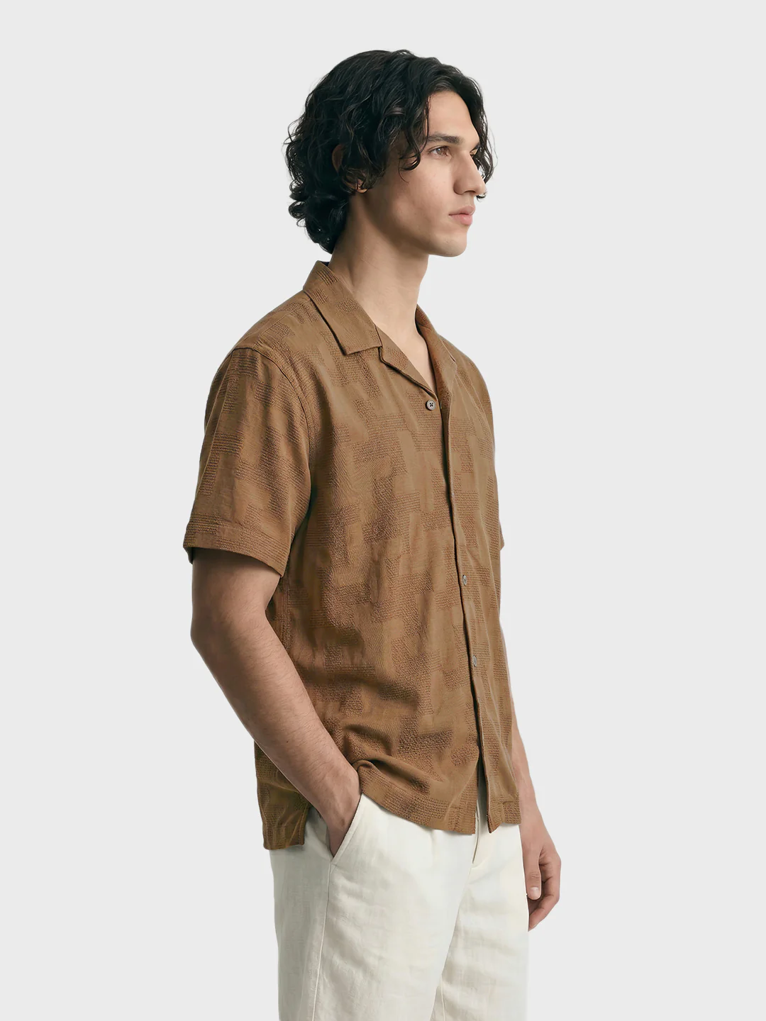 Men's Khaki Relaxed Fit Solid Casual Shirt - Image 4