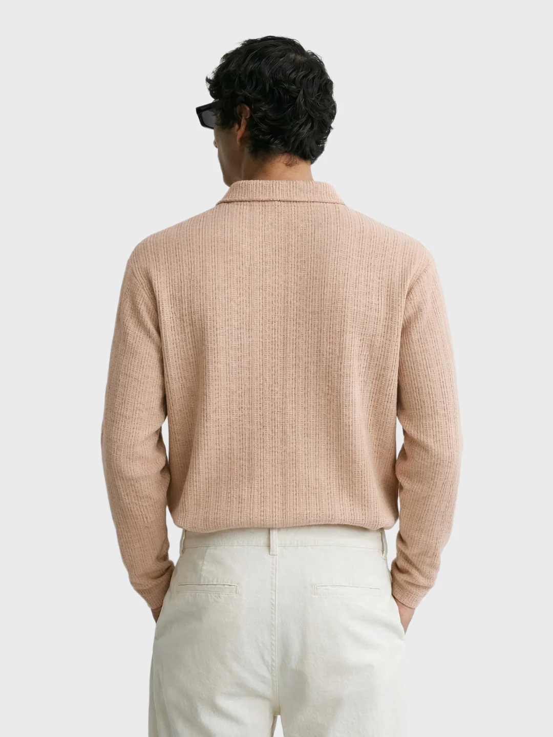 Men's Khaki Relaxed Fit Textured Casual T-Shirts - Image 5
