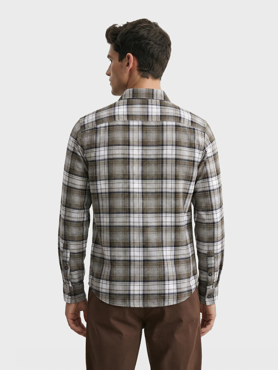 Men's Khaki Slim Fit Checkered Casual Shirt - Image 5