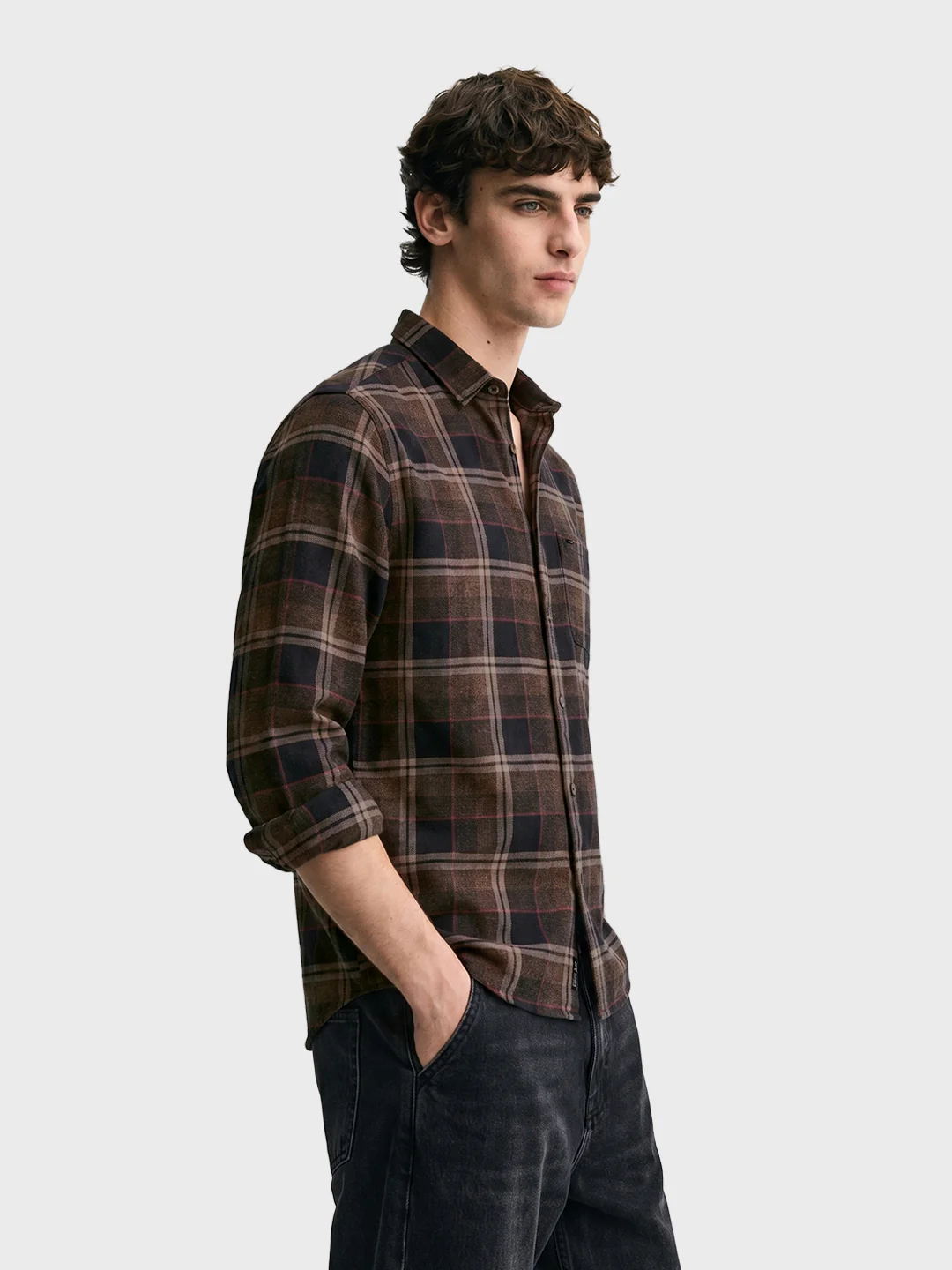 Men's Khaki Slim Fit Checkered Casual Shirt - Image 4