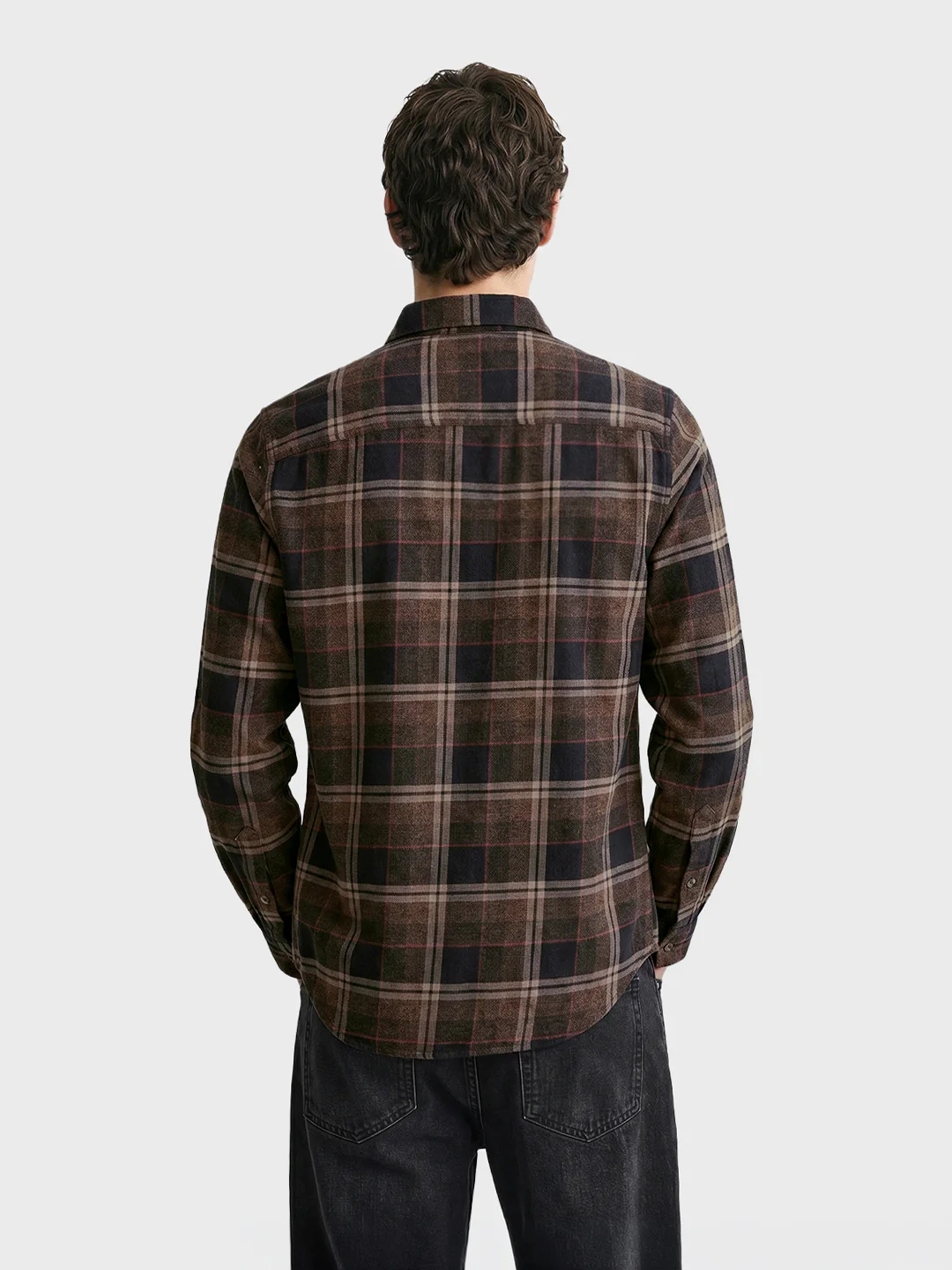 Men's Khaki Slim Fit Checkered Casual Shirt - Image 5