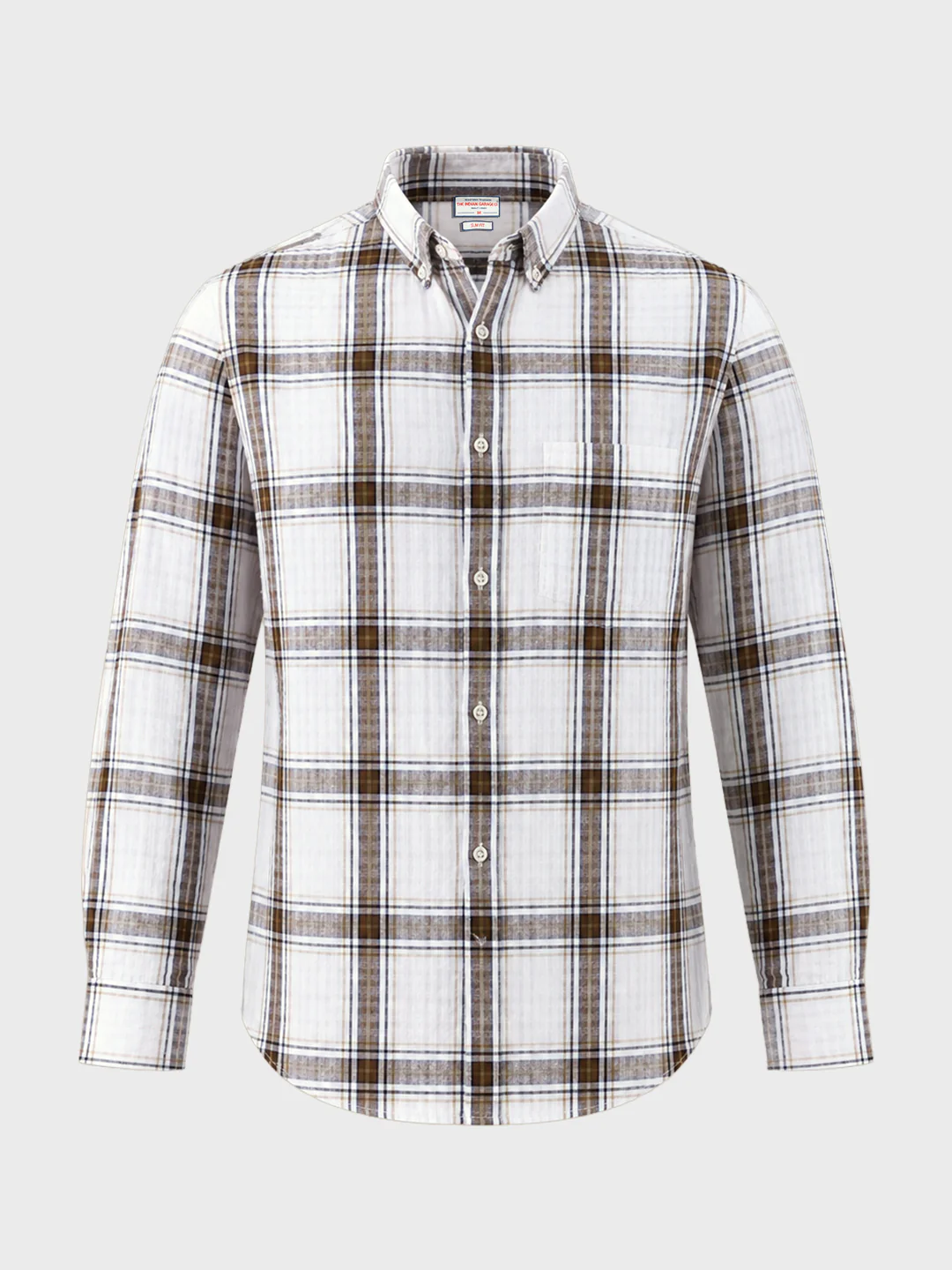 Men's Khaki Slim Fit Checkered Casual Shirt - Image 6