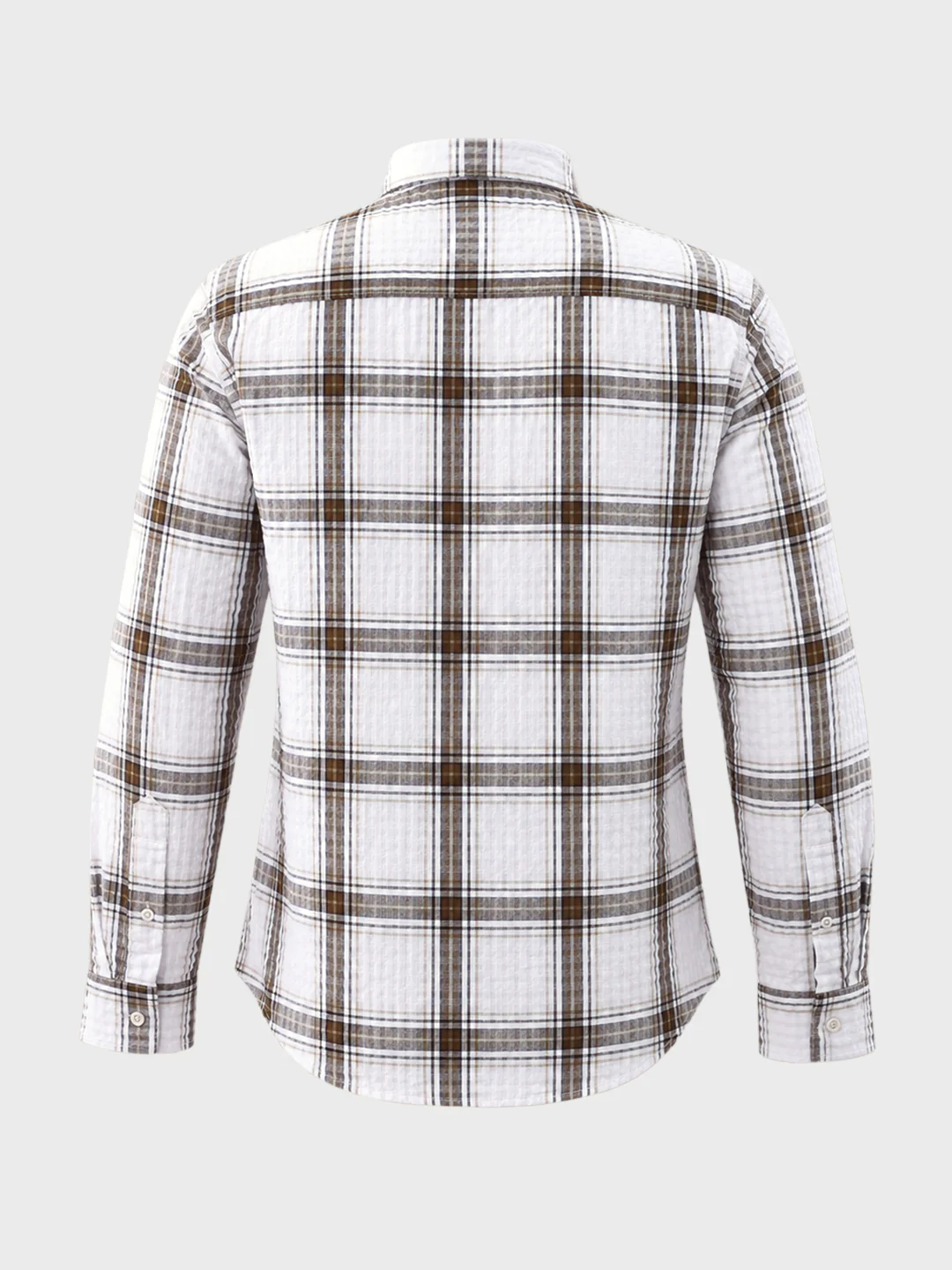 Men's Khaki Slim Fit Checkered Casual Shirt - Image 7
