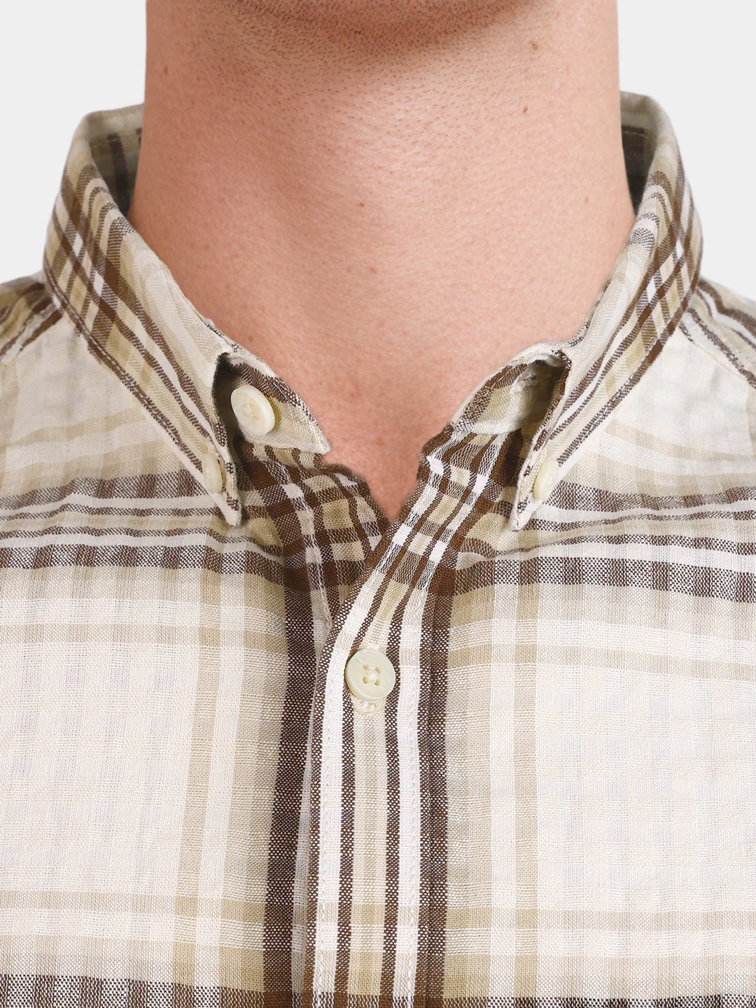 Men's Khaki Slim Fit Checkered Casual Shirt - Image 3
