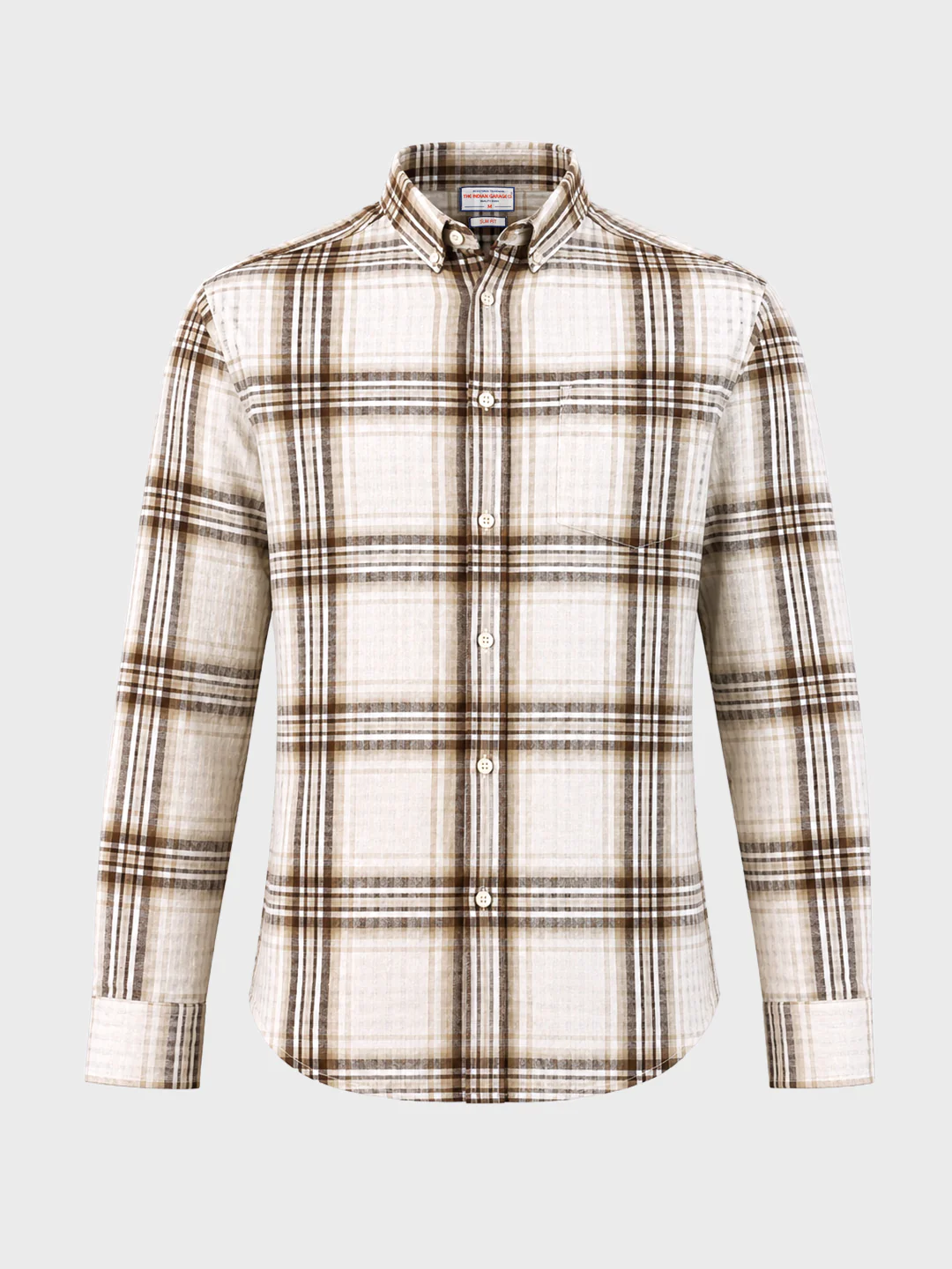 Men's Khaki Slim Fit Checkered Casual Shirt - Image 6