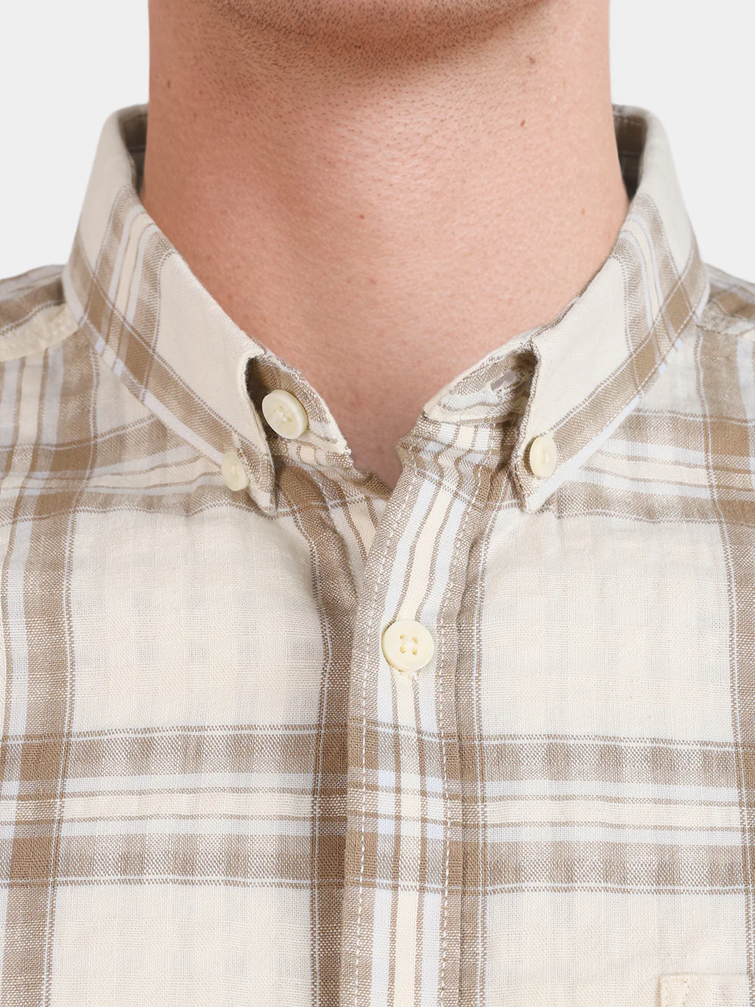 Men's Khaki Slim Fit Checkered Casual Shirt - Image 3