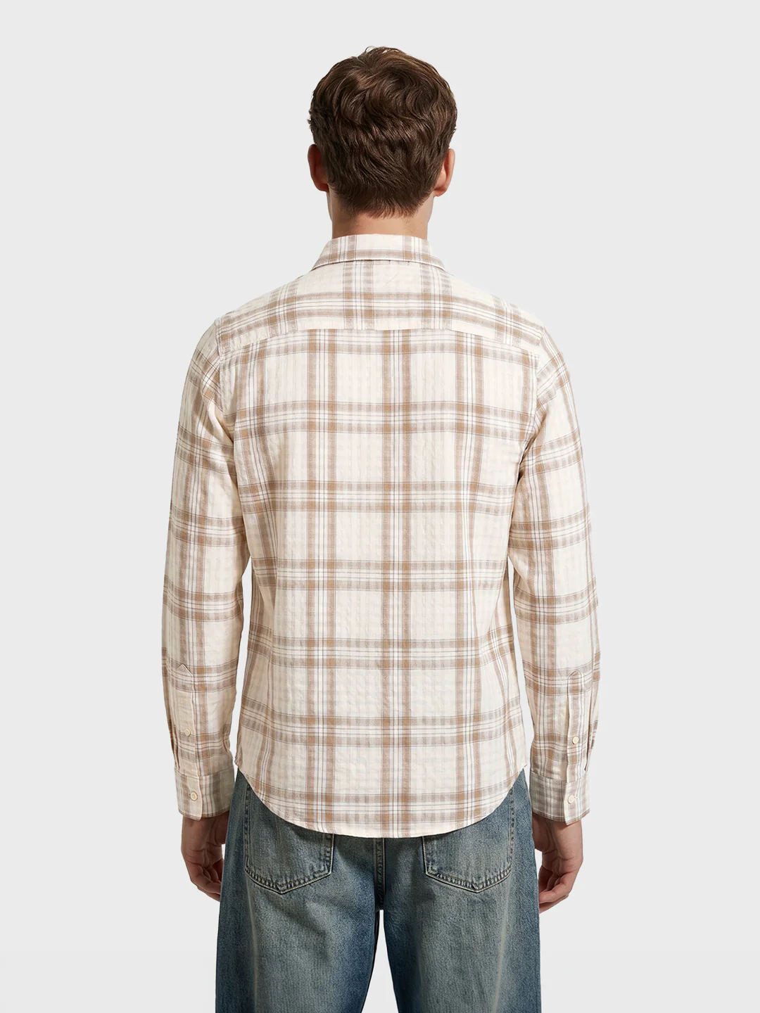 Men's Khaki Slim Fit Checkered Casual Shirt - Image 5
