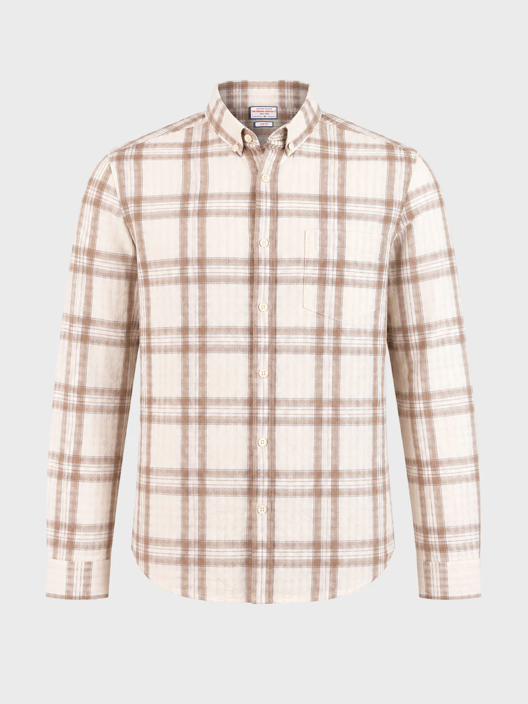 Men's Khaki Slim Fit Checkered Casual Shirt - Image 6