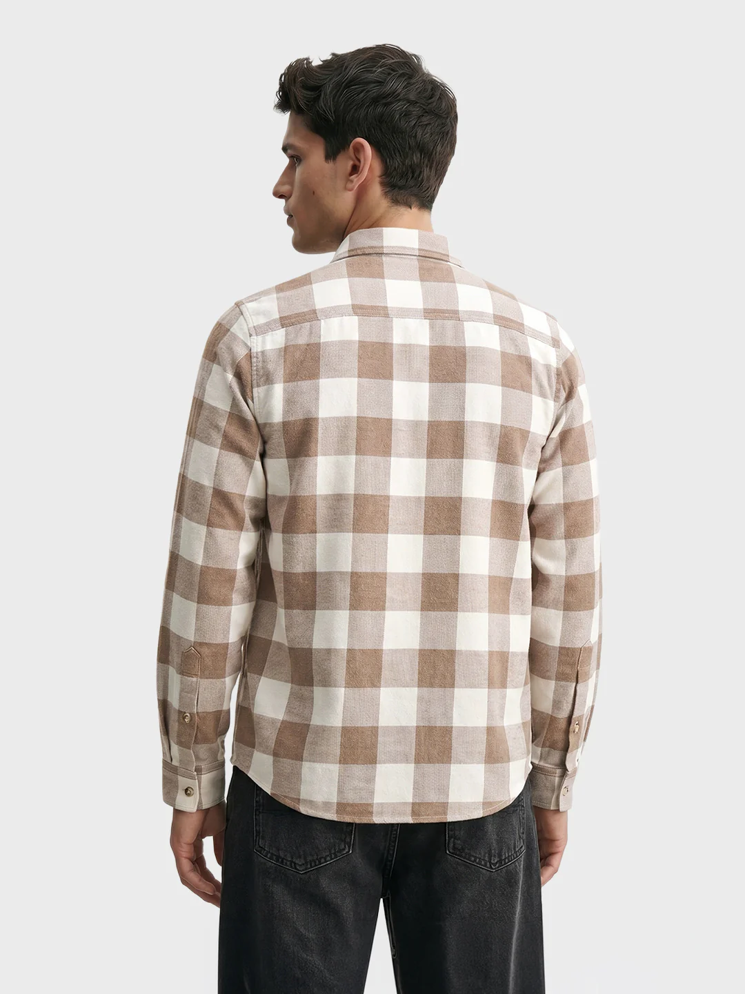 Men's Khaki Slim Fit Checkered Casual Shirt - Image 5