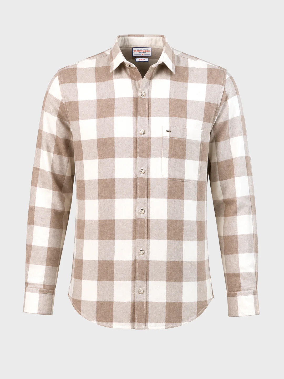 Men's Khaki Slim Fit Checkered Casual Shirt - Image 6