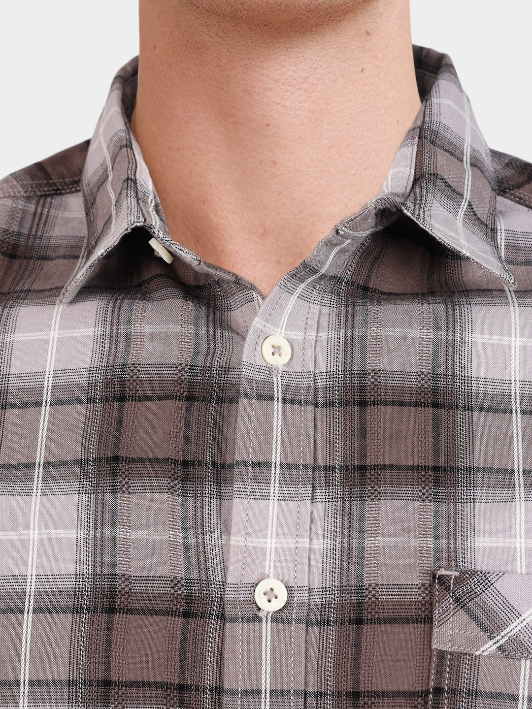 Men's Khaki Slim Fit Checkered Casual Shirt - Image 3