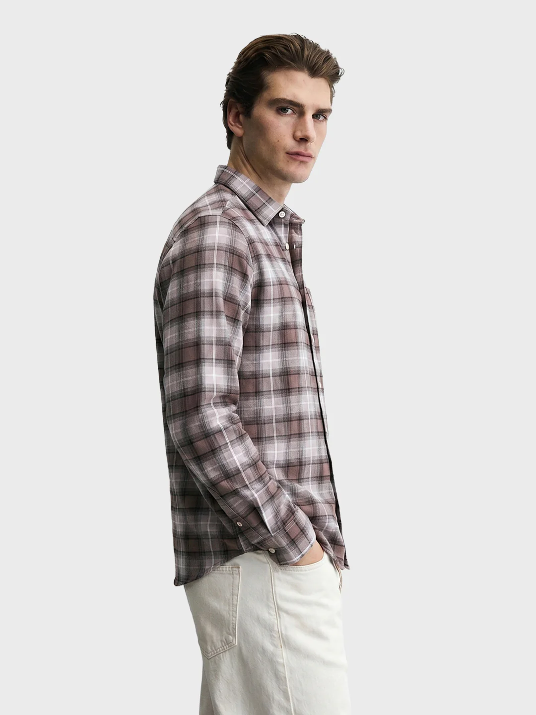 Men's Khaki Slim Fit Checkered Casual Shirt - Image 4