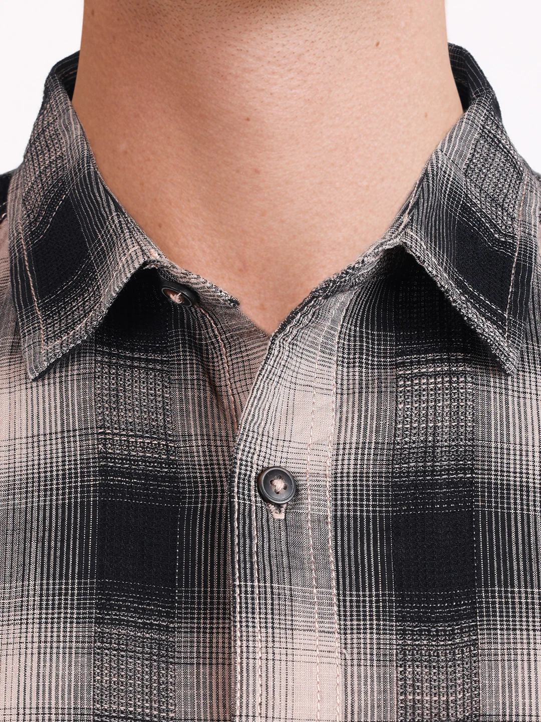 Men's Grey Slim Fit Checkered Casual Shirts - Image 3