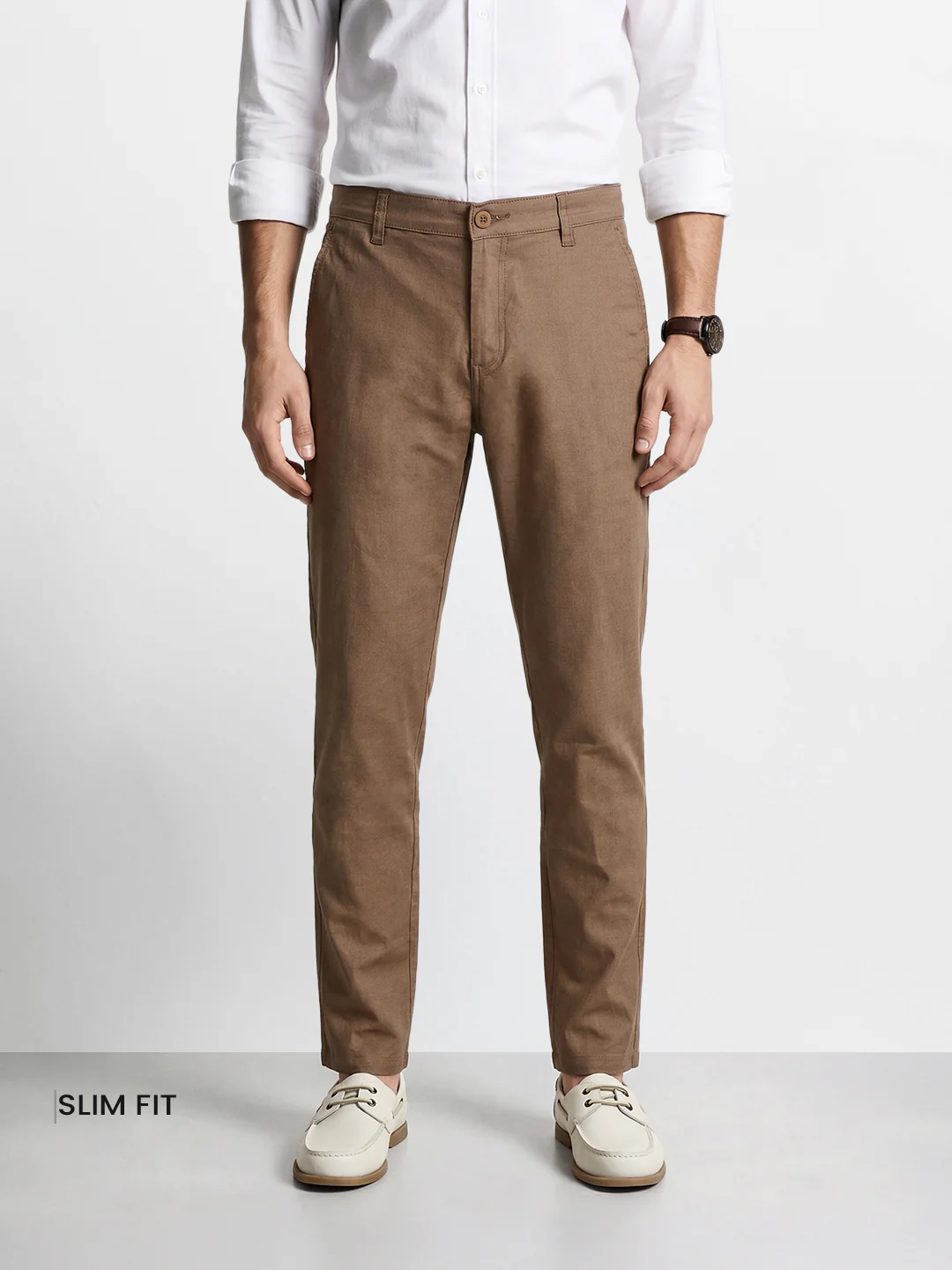 Men's Khaki Slim Fit Solid Casual Chinos - Image 2