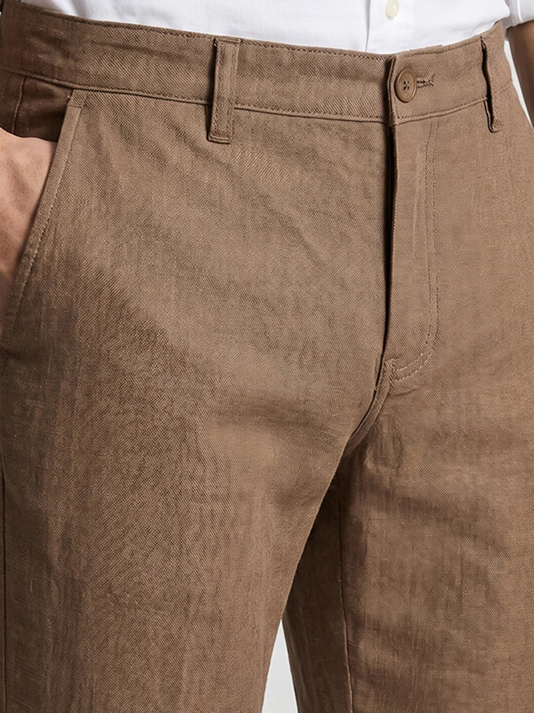Men's Khaki Slim Fit Solid Casual Chinos - Image 3