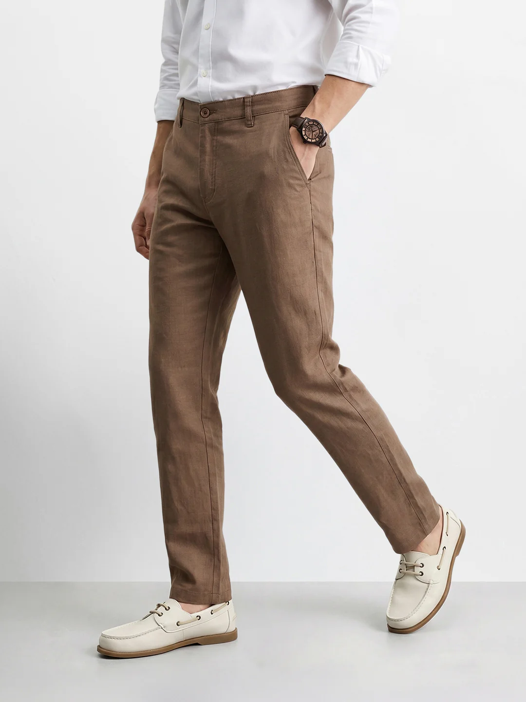 Men's Khaki Slim Fit Solid Casual Chinos - Image 4