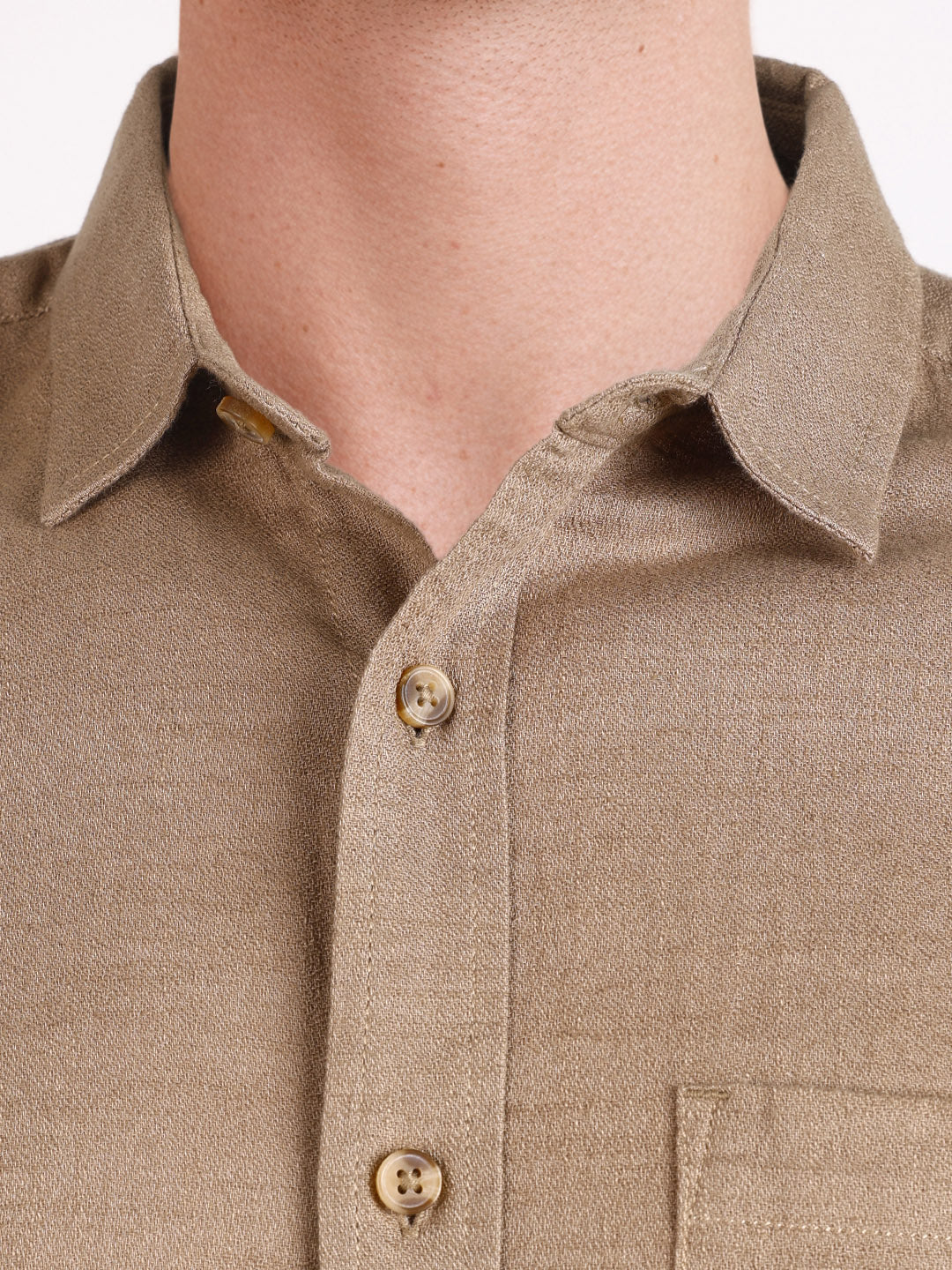 Men's Khaki Slim Fit Solid Casual Shirt - Image 3