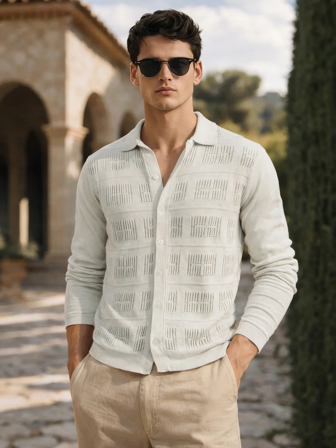 Men's Green Slim Fit Flat Knit Textured Shirt