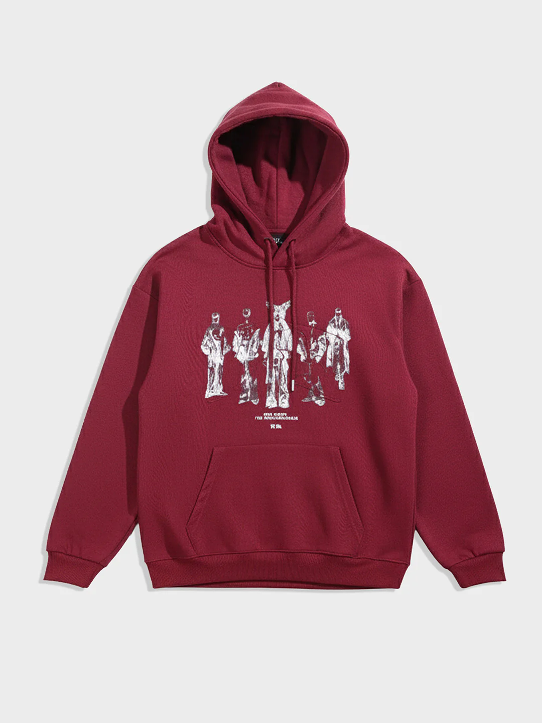 Men's Maroon Oversized Fit Embroided Casual Sweatshirt - Image 4
