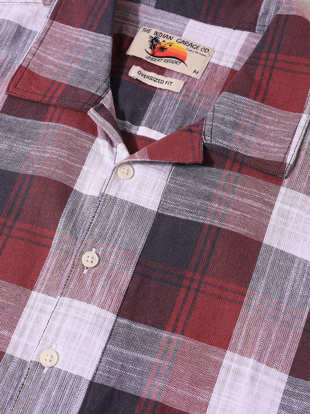 Men's Maroon Oversized Fit Embroidered Resort Wear Shirt - Image 3