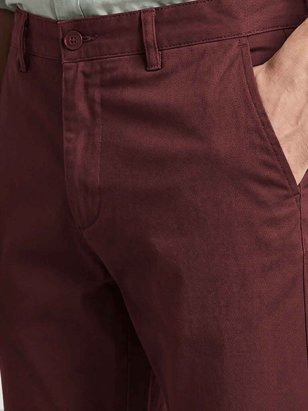 Men's Maroon Regular Fit Solid Casual Chinos - Image 3