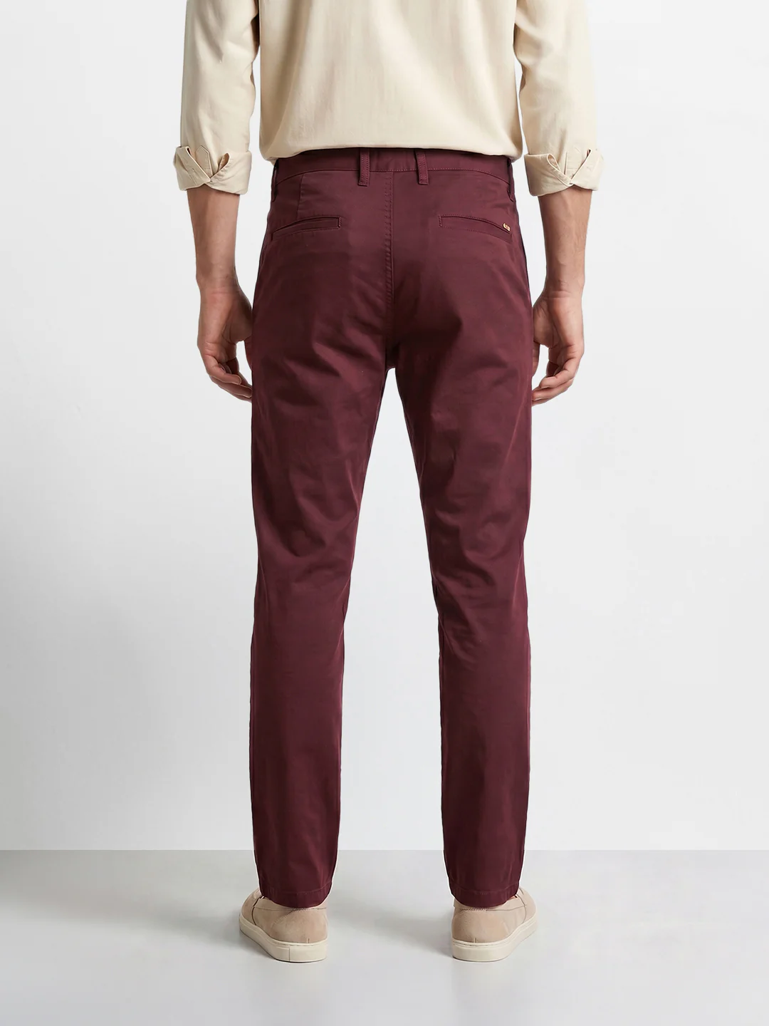 Men's Maroon Regular Fit Solid Casual Chinos - Image 5