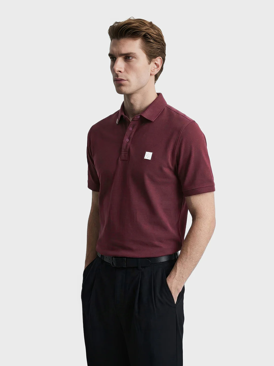 Men's Maroon Regular Fit Solid Casual Polo T-Shirts - Image 4