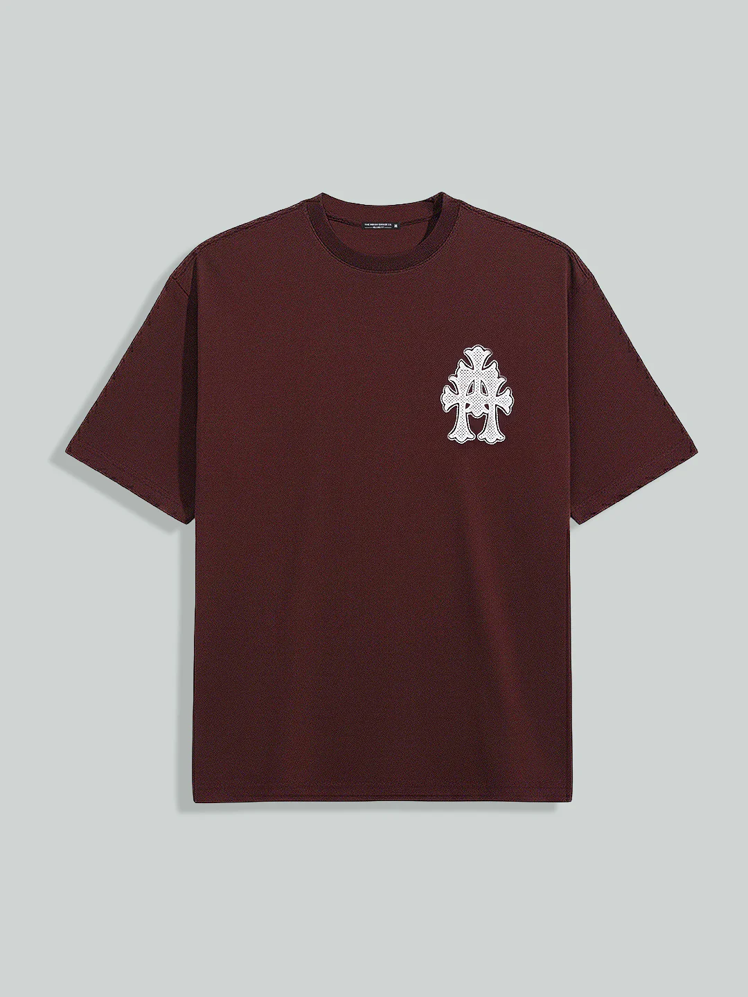 Men's Maroon Relaxed Fit Embroided 240 GSM Casual T-Shirt - Image 3