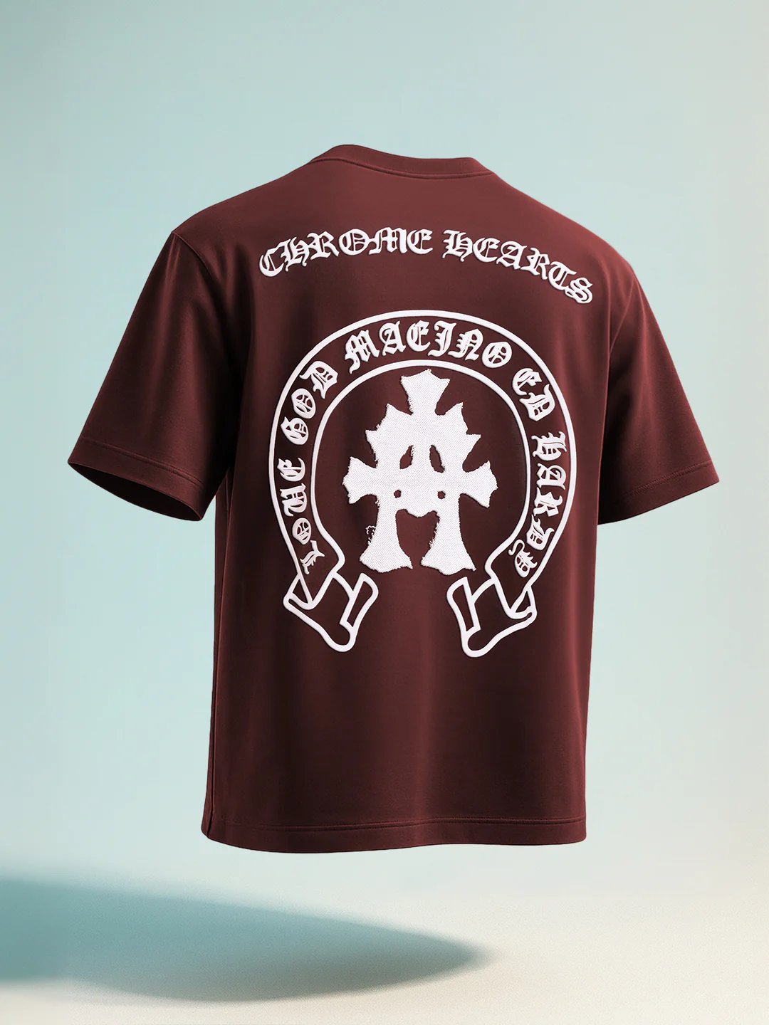 Men's Maroon Relaxed Fit Embroided 240 GSM Casual T-Shirt - Image 9