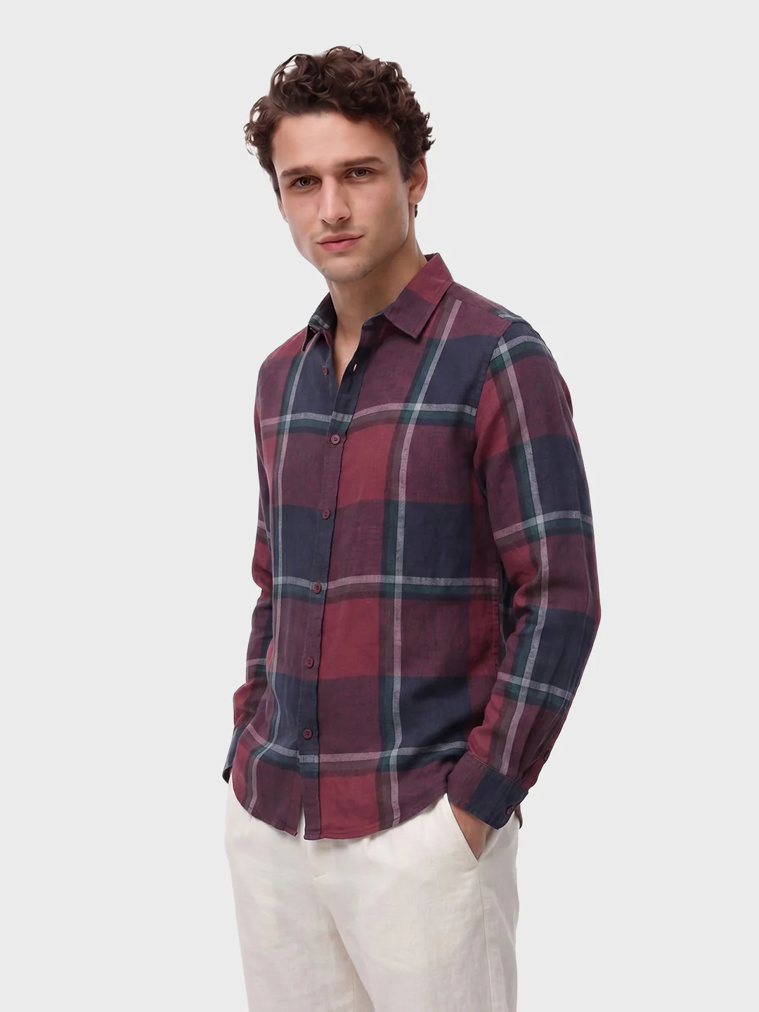 Men's Maroon Slim Fit Checked Casual Shirt - Image 4