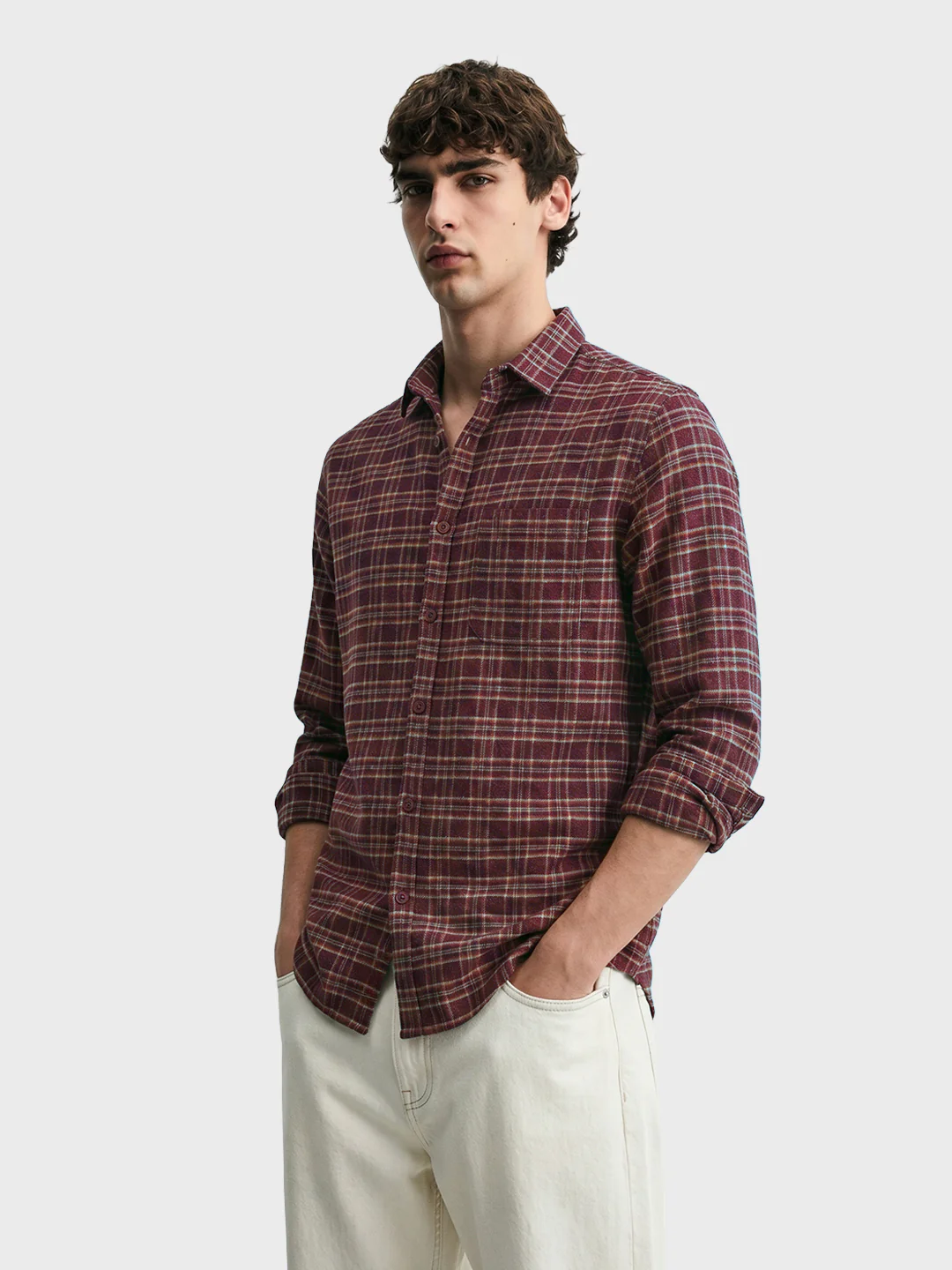 Men's Maroon Slim Fit Checkered Casual Shirt - Image 4