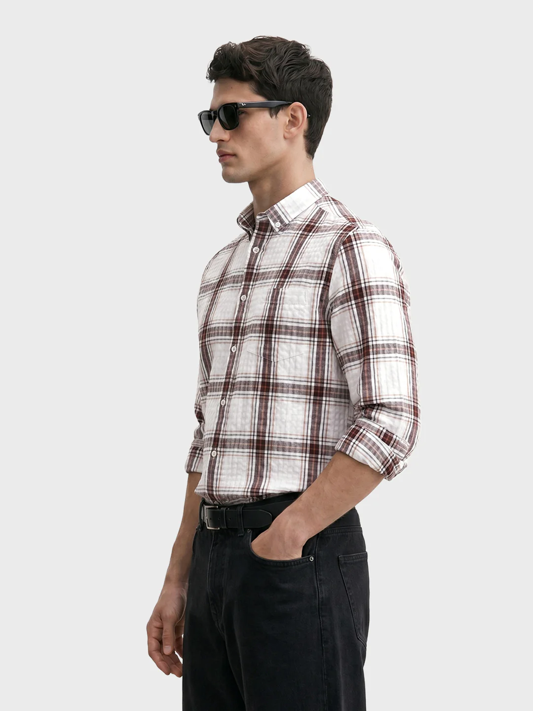 Men's Maroon Slim Fit Checkered Casual Shirt - Image 4